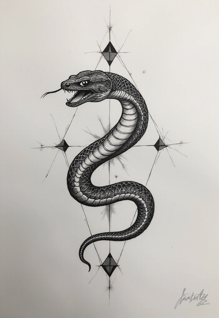 30 Geometric Snake Tattoo Ideas with Unique Patterns - 9. Minimalist Snake with Triangular Accents