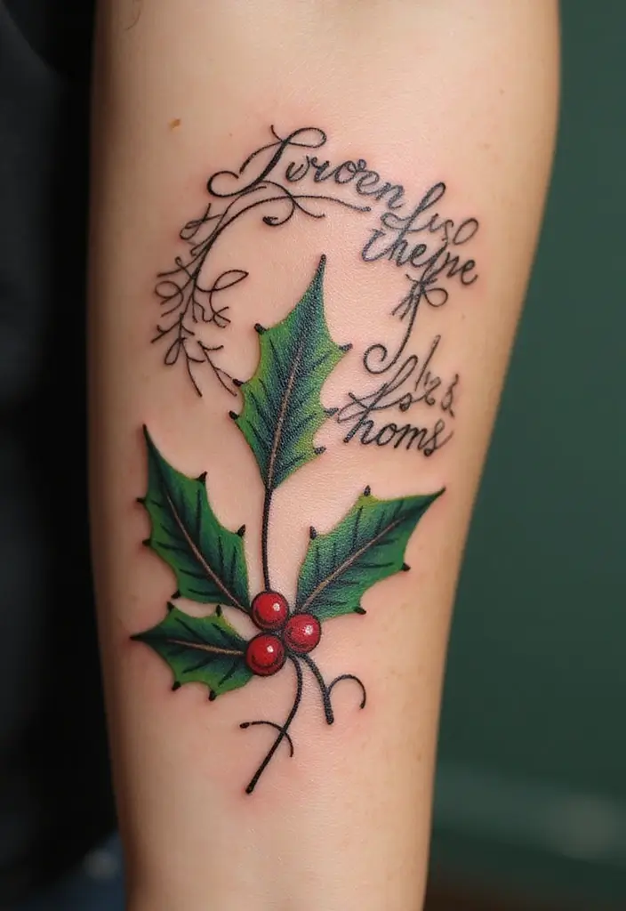 30 Holly Tattoo Meaning and Creative Design Ideas - 9. Holly Tattoo with a Quote