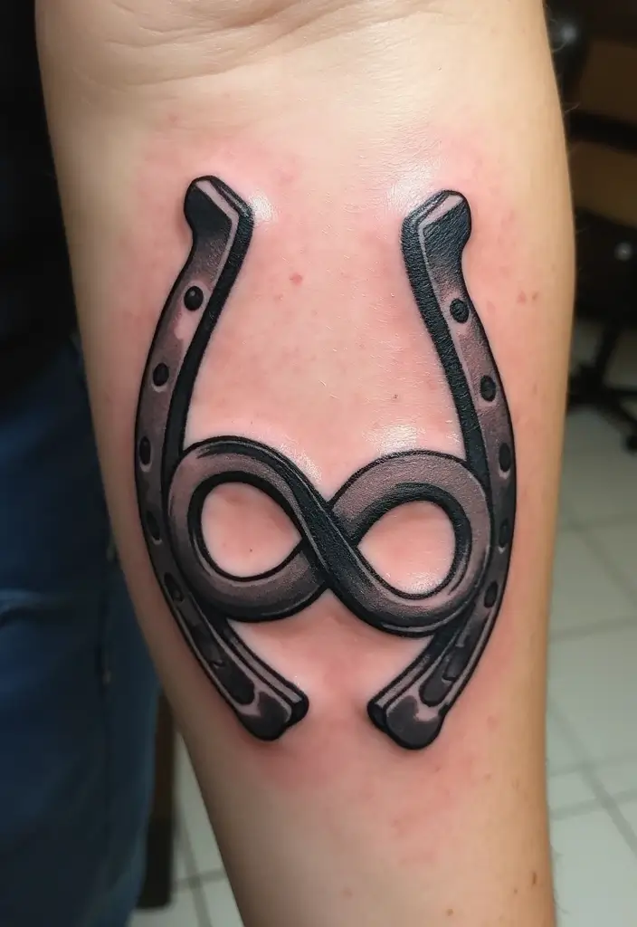 30 Horse and Horseshoe Tattoos for Luck and Freedom - 9. Horseshoe with Infinity Symbol