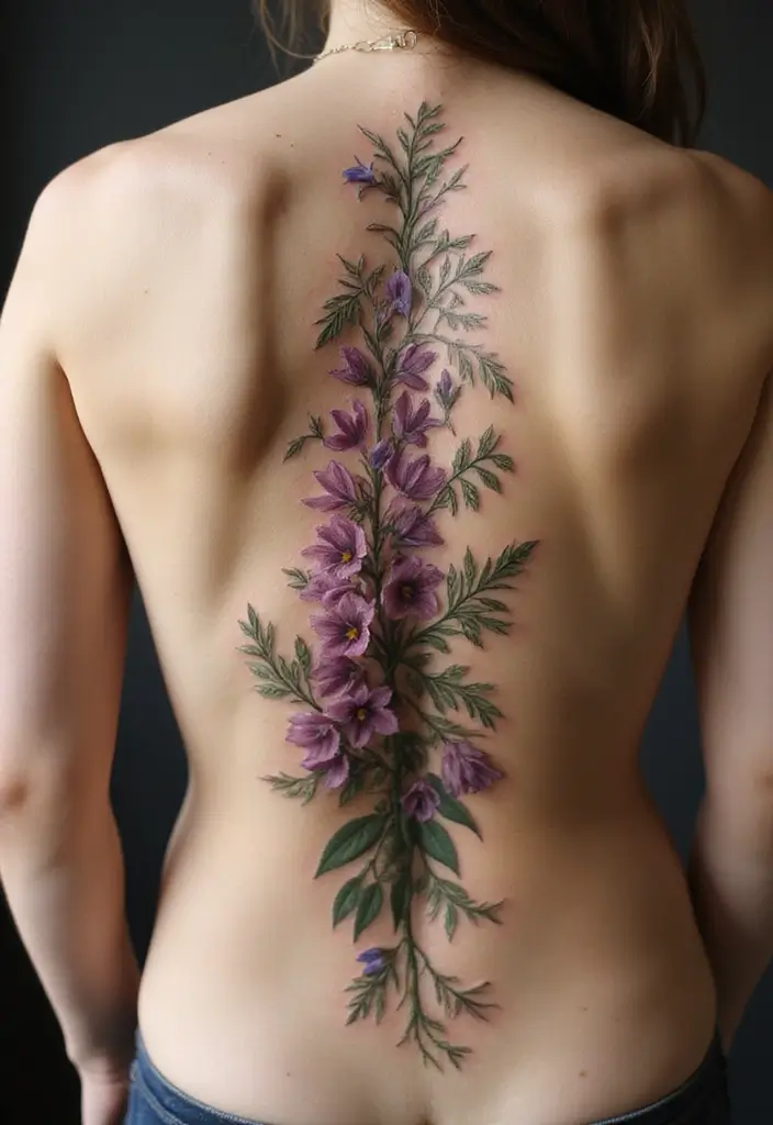 30 Larkspur Tattoo Designs Inspired by Birth Flowers - 9. Larkspur with Nature Elements