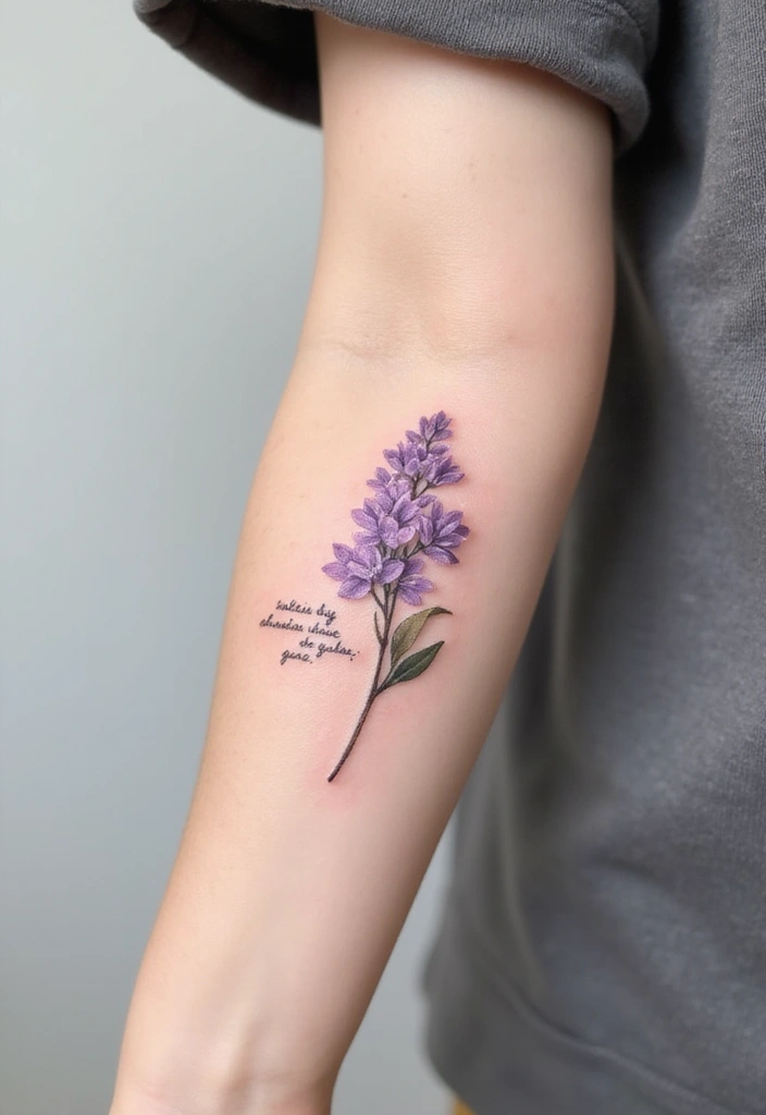 30 Lilac Flower Tattoo Designs with Gentle Symbolism - 9. Minimalist Lilac with Quote