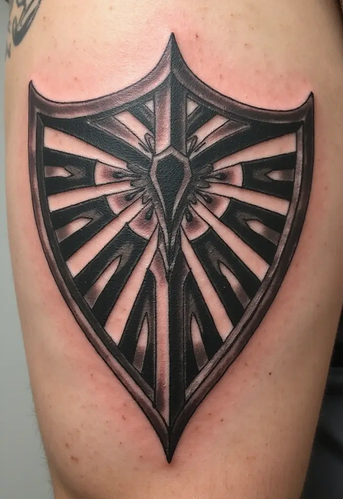 30 Masculine Tribal Tattoos Full of Power and Legacy - 9. The Tribal Shield