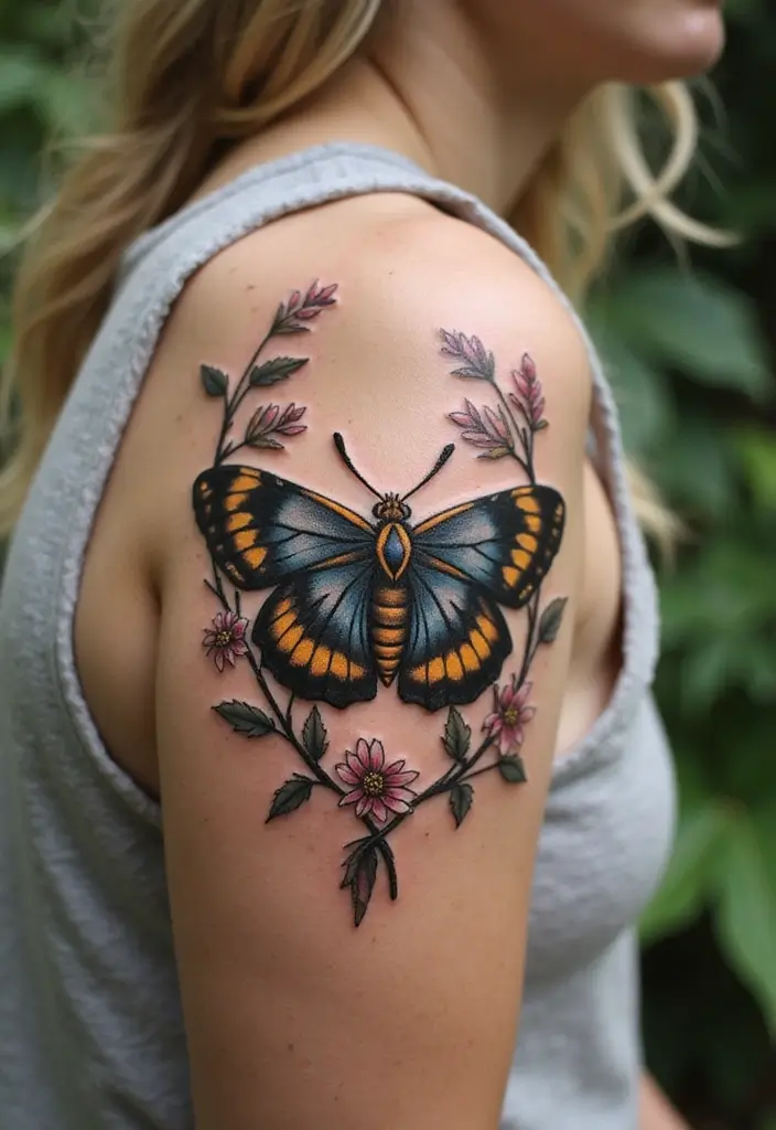30 Moth Tattoo Designs with Symbolism and Beauty - 9. Moth with Nature Elements