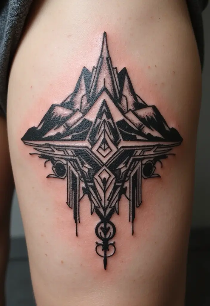 30 Mountain Tattoos for Men That Capture Adventure Spirit - 9. Tribal Mountain Tattoos