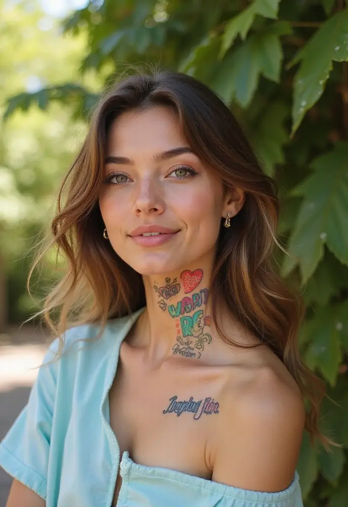 30 Neck Tattoo Fonts That Stand Out - 9. Playful Doodles