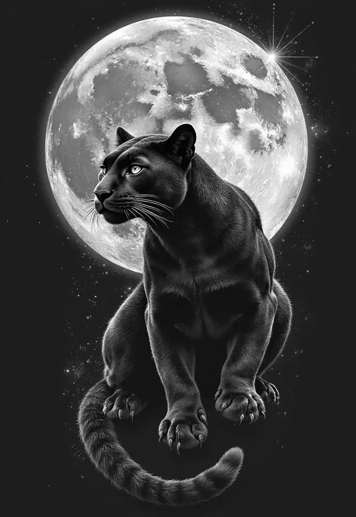 30 Panther Tattoo Designs That Represent Power and Mystery - 9. Panther with Moon