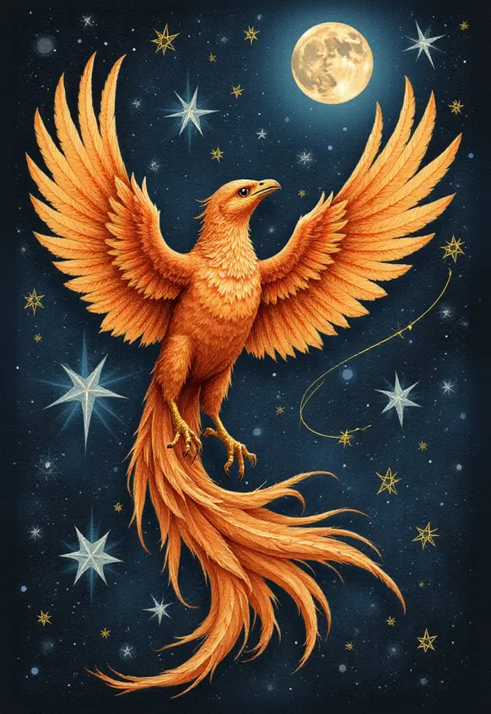 30 Phoenix Reborn Tattoo Designs with Deep Meanings - 9. Celestial Phoenix