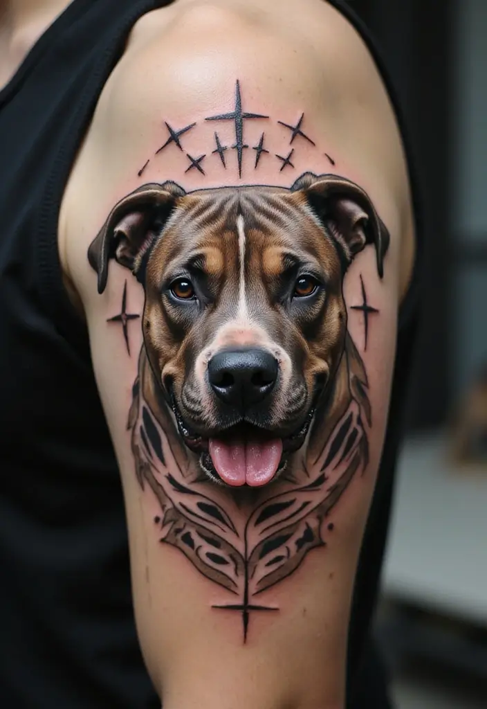30 Pitbull Tattoo Designs Celebrating Strength and Loyalty - 9. Tribal Pitbull Design
