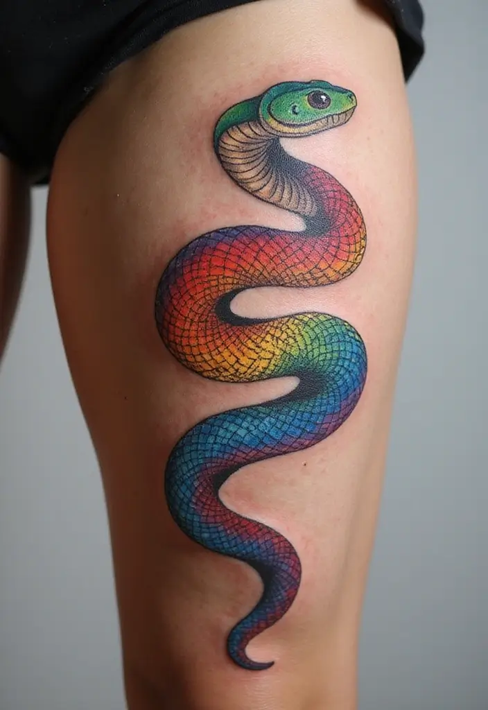 30 Rainbow Tattoos That Symbolize Hope and Diversity - 9. Rainbow Snake Tattoo