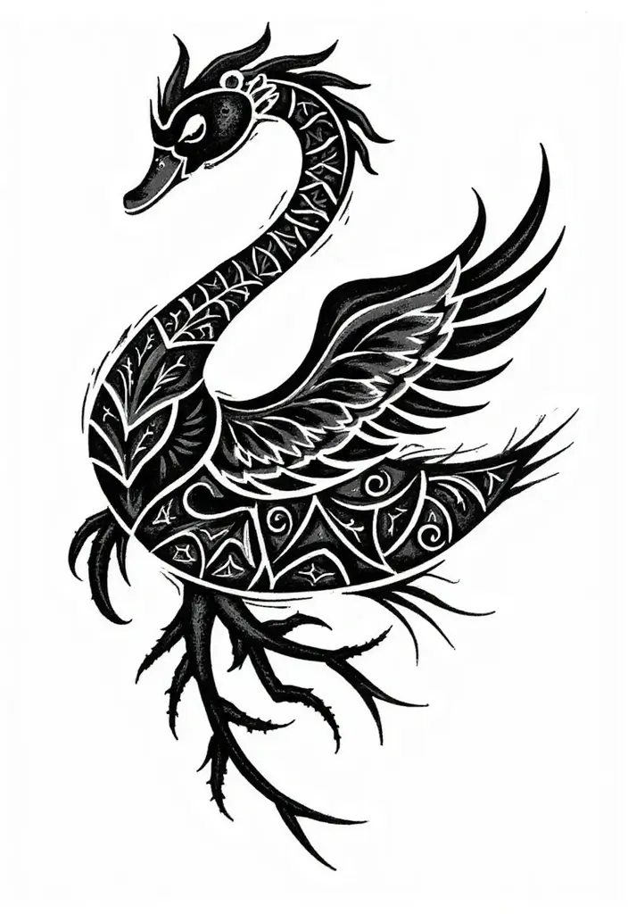 30 Graceful Swan Tattoo Ideas for a Timeless Look - 9. Tribal Swans