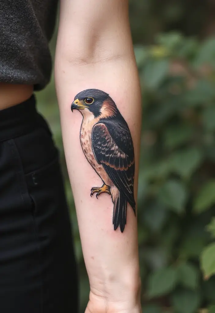30 Symbolic Bird Tattoos with Powerful Messages - 9. The Fierce Falcon