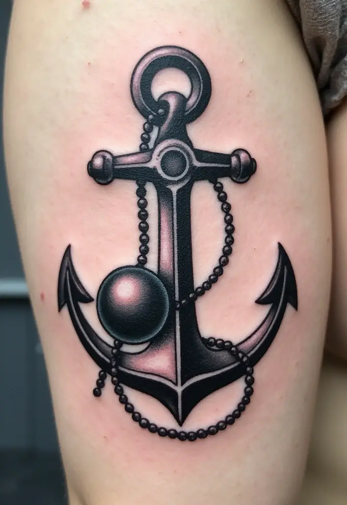 30 Tattoo Black Pearl Ideas to Inspire Your Next Ink - 9. Symbolic Black Pearl and Anchor