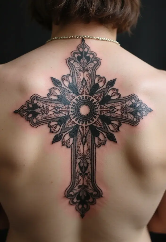 30 Tattoo Cross 3D Designs That Look Realistic - 9. Cross with Mandala