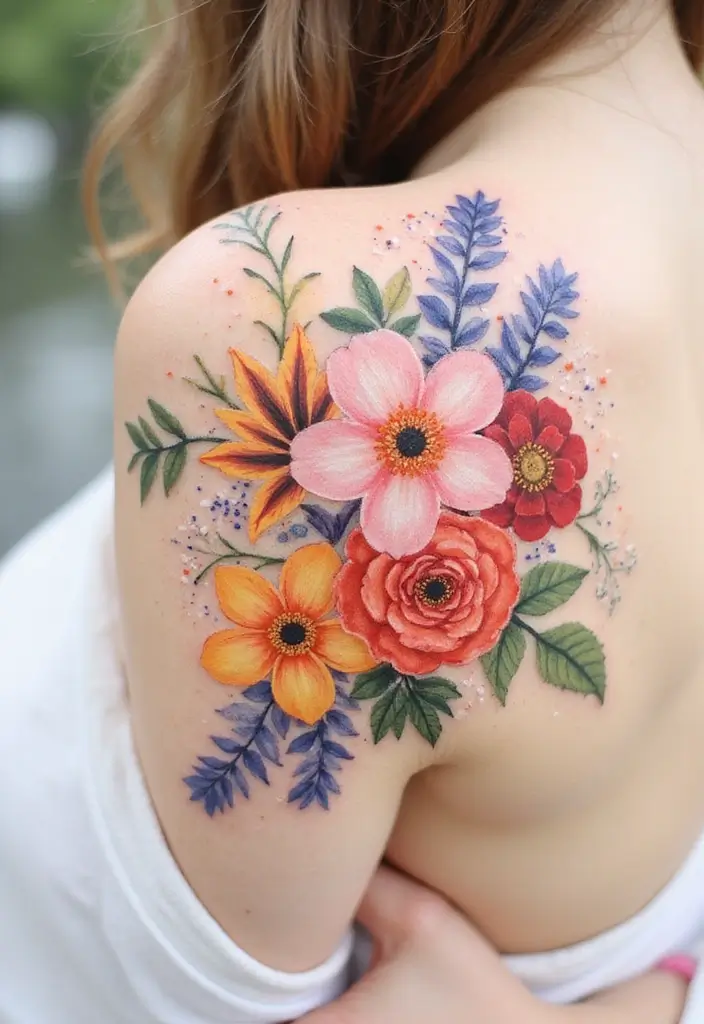 30 Tattoo Shoulder Designs for Women with Feminine Flair - 9. Watercolor Tattoos