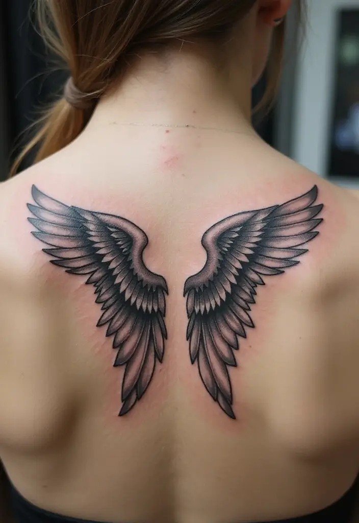 30 Shoulder Wing Tattoo Ideas with Angelic Inspiration - 9. Symmetrical Wing Tattoos