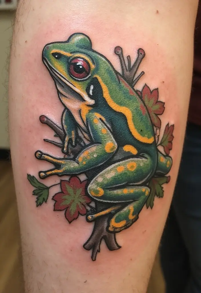 30 Tree Frog Tattoos with Playful and Unique Vibes - 9. Vintage Style Tree Frog Tattoo