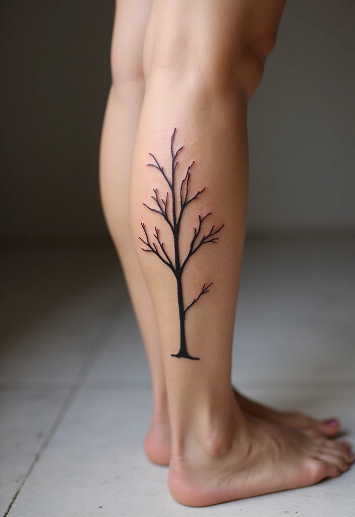 30 Tree Leg Tattoo Designs for Nature-Inspired Ink - 9. Minimalist Tree Silhouette