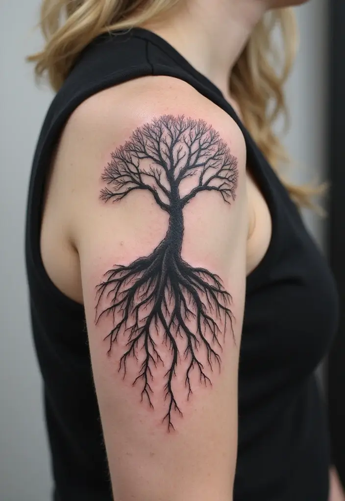 30 Tree on Shoulder Tattoo Ideas That Look Stunning - 9. Roots and Growth