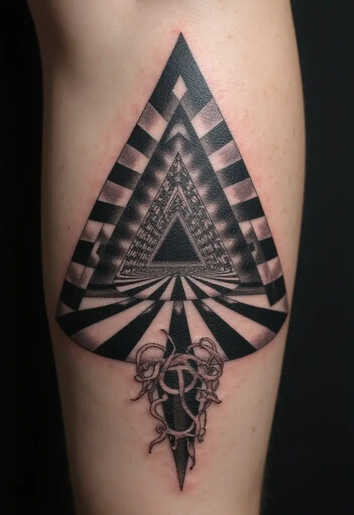 30 Triangle Tattoos for Guys That Carry Symbolic Meaning - 9. The Optical Illusion Triangle