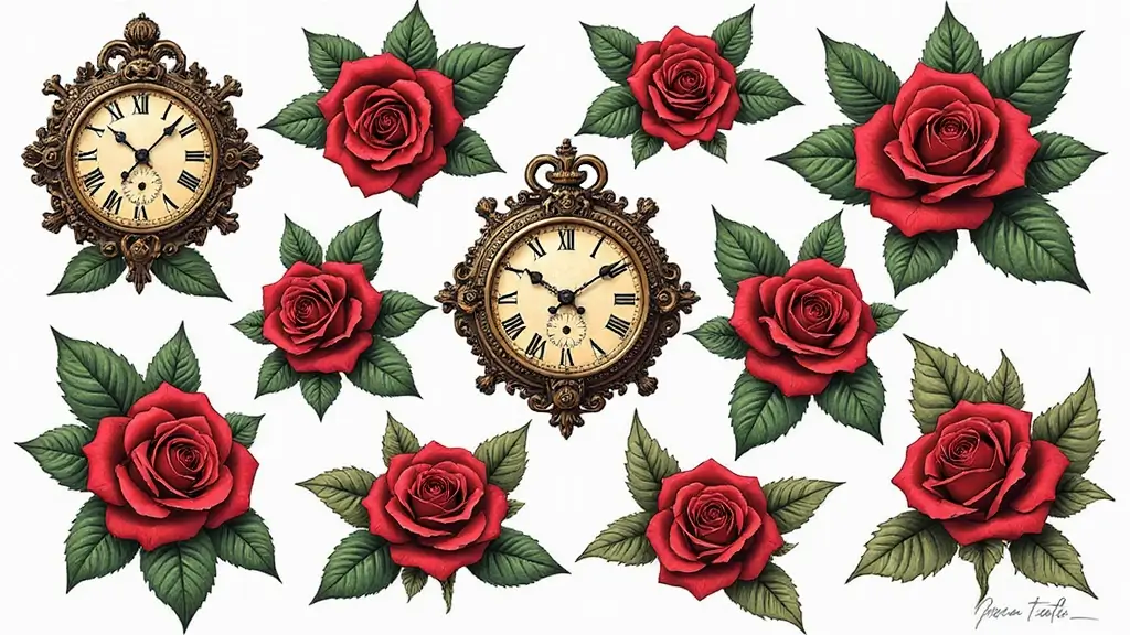 30 Clock and Rose Tattoos That Symbolize Time and Love