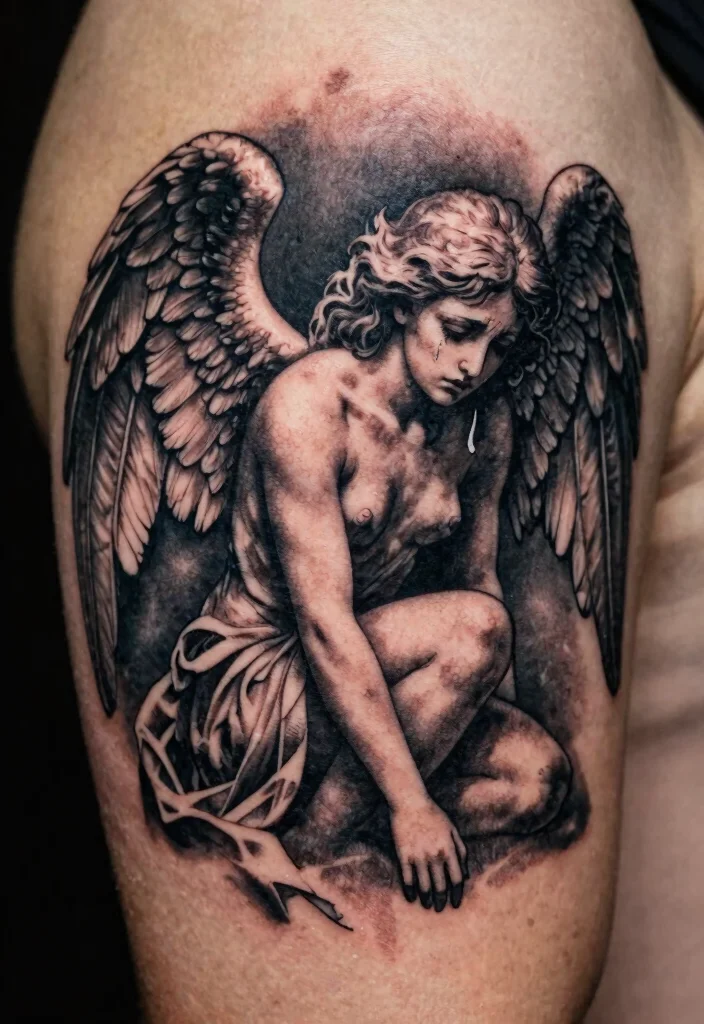 10 Always an Angel Never a God Tattoo Ideas With Dark Meaning 12 10 Always an Angel Never a God Tattoo Ideas With Dark Meaning 2. The Fallen Angel 0
