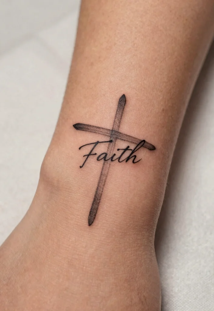 10 Cross With Bible Verse Tattoo Ideas Meaningful And Timeless 1. Simple Cross with Faith in Script 0