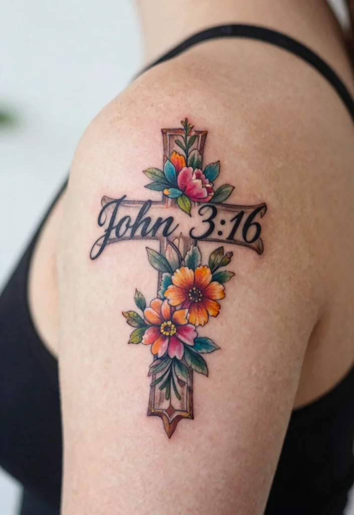 10 Cross With Bible Verse Tattoo Ideas Meaningful And Timeless 3. Cross with John 316 0