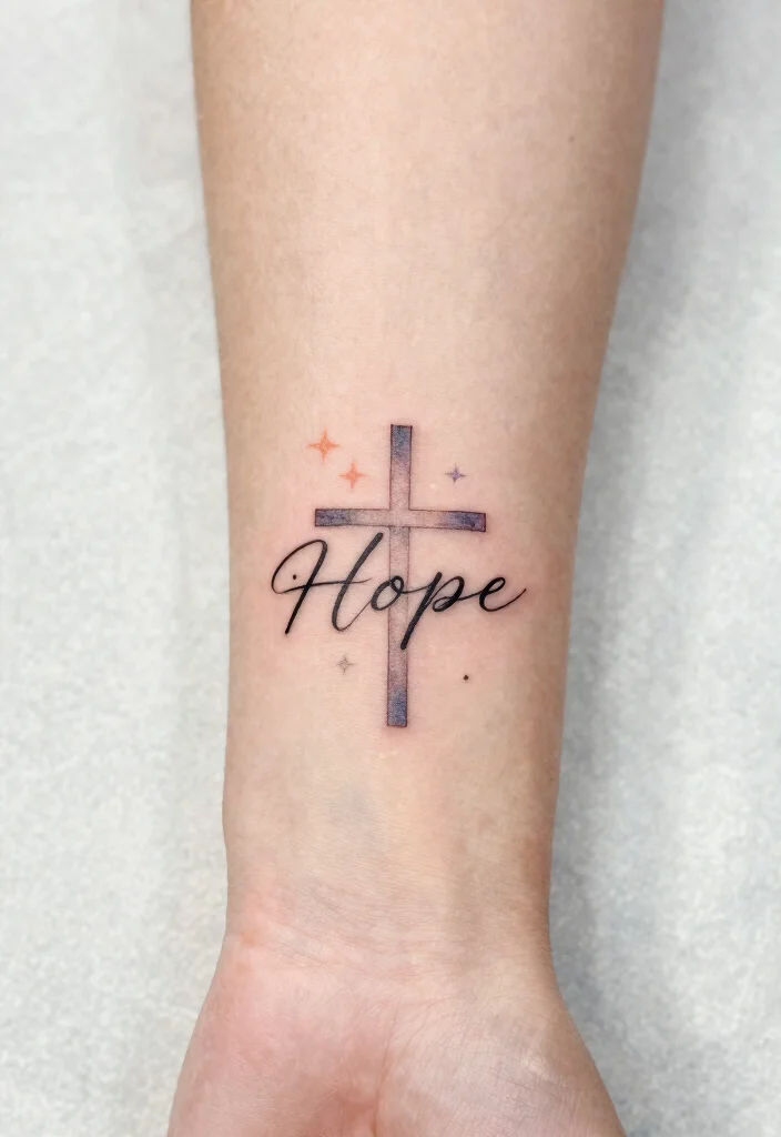 10 Cross With Bible Verse Tattoo Ideas Meaningful And Timeless 6. Cross with Hope and Stars 0
