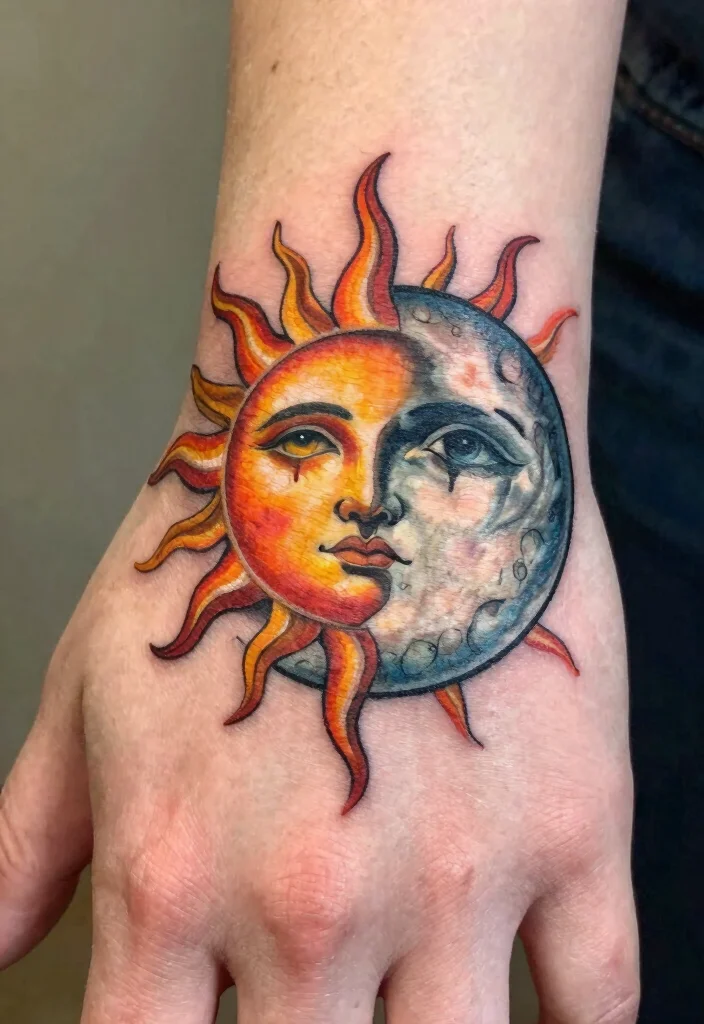 10 God Created You Different Hand Tattoo Ideas With Meaning 10. Sun and Moon 0
