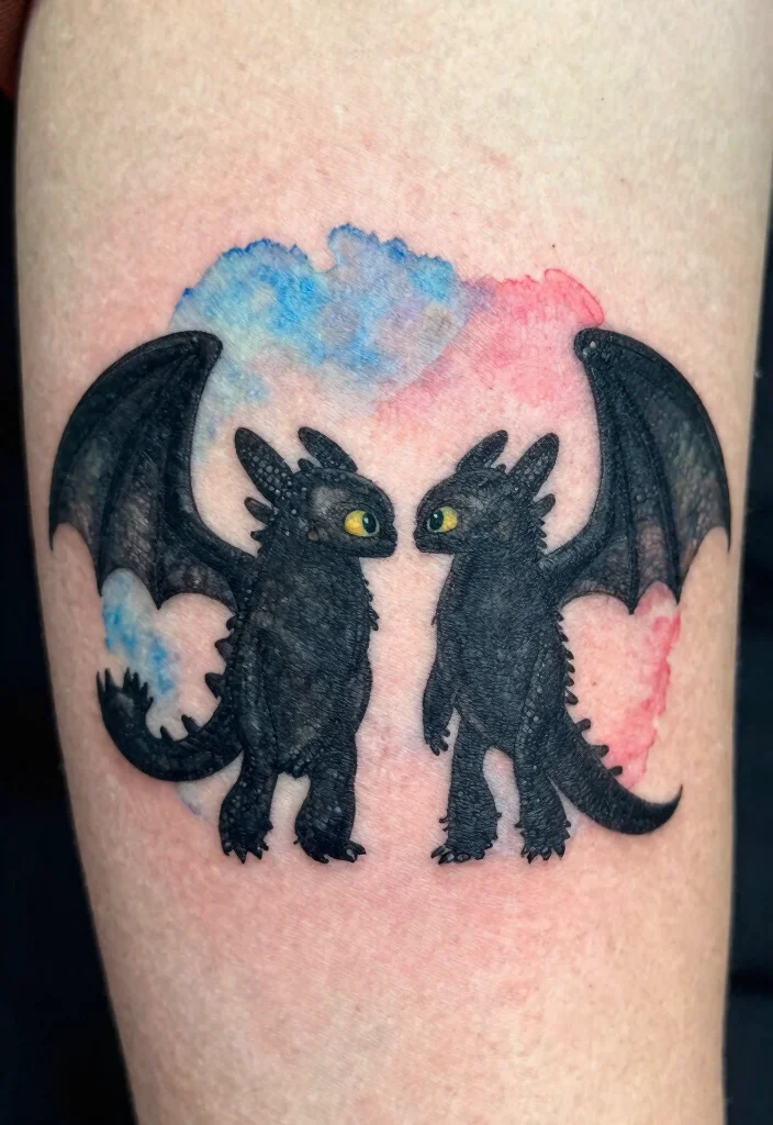 10 How to Train Your Dragon Tattoo Ideas Fun and Nostalgic 12 10 How to Train Your Dragon Tattoo Ideas Fun and Nostalgic 2. Hiccup and Astrids Silhouette 0