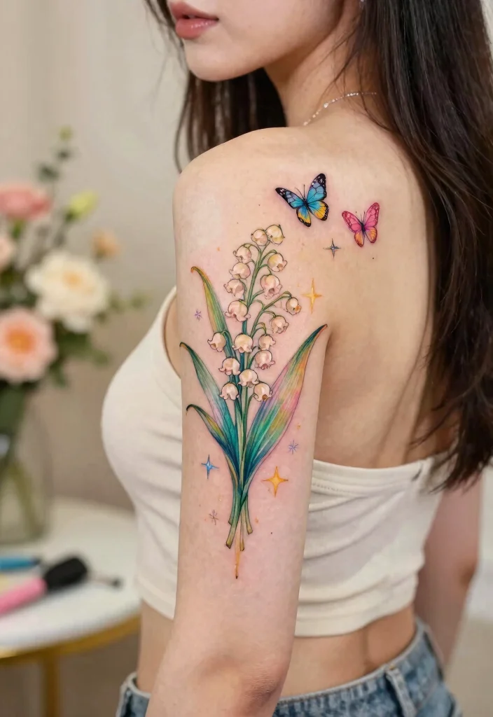 10 Lily of the Valley Back Tattoo Ideas Soft and Meaningful 1 10 Lily of the Valley Back Tattoo Ideas Soft and Meaningful 1. Whimsical Bouquet 0