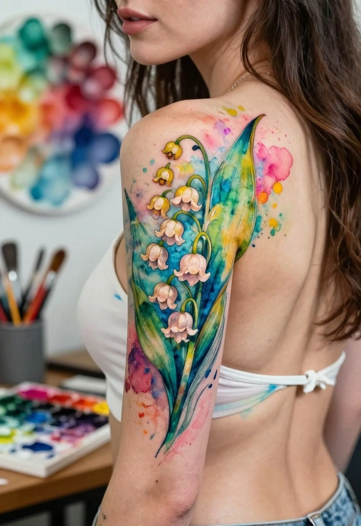 10 Lily of the Valley Back Tattoo Ideas Soft and Meaningful 23 10 Lily of the Valley Back Tattoo Ideas Soft and Meaningful 3. Watercolor Whimsy 0