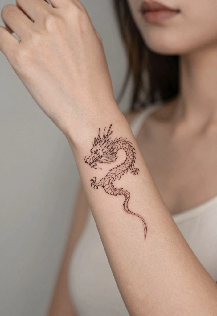 10 Mini Dragon Tattoo Ideas for Women: Small and Fierce 12 10 Mini Dragon Tattoo Ideas for Women Small and Fierce 2. Minimalistic Line Art Dragon 0