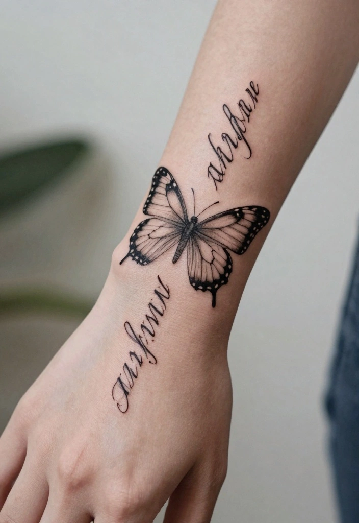 10 Small Butterfly Wrist Tattoo Ideas Delicate and Emotional 9. Butterfly with Script 0