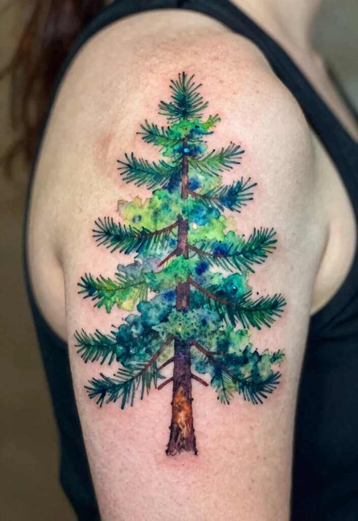 10 Small Pine Tree Tattoo Ideas Minimal And Meaningful 3. Watercolor Pine Tree Tattoo 0