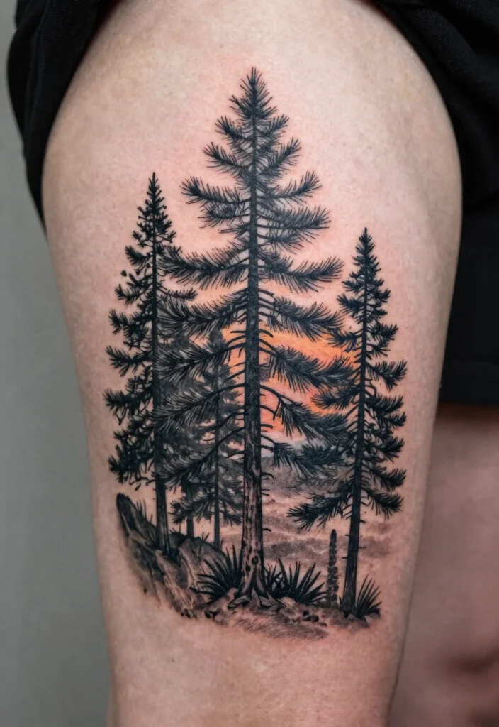 10 Small Pine Tree Tattoo Ideas Minimal And Meaningful 5. Layered Pine Tree Scene 0