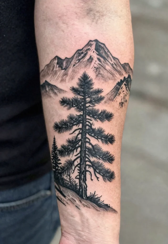 10 Small Pine Tree Tattoo Ideas Minimal And Meaningful 6. Pine Tree and Mountain Combo 0