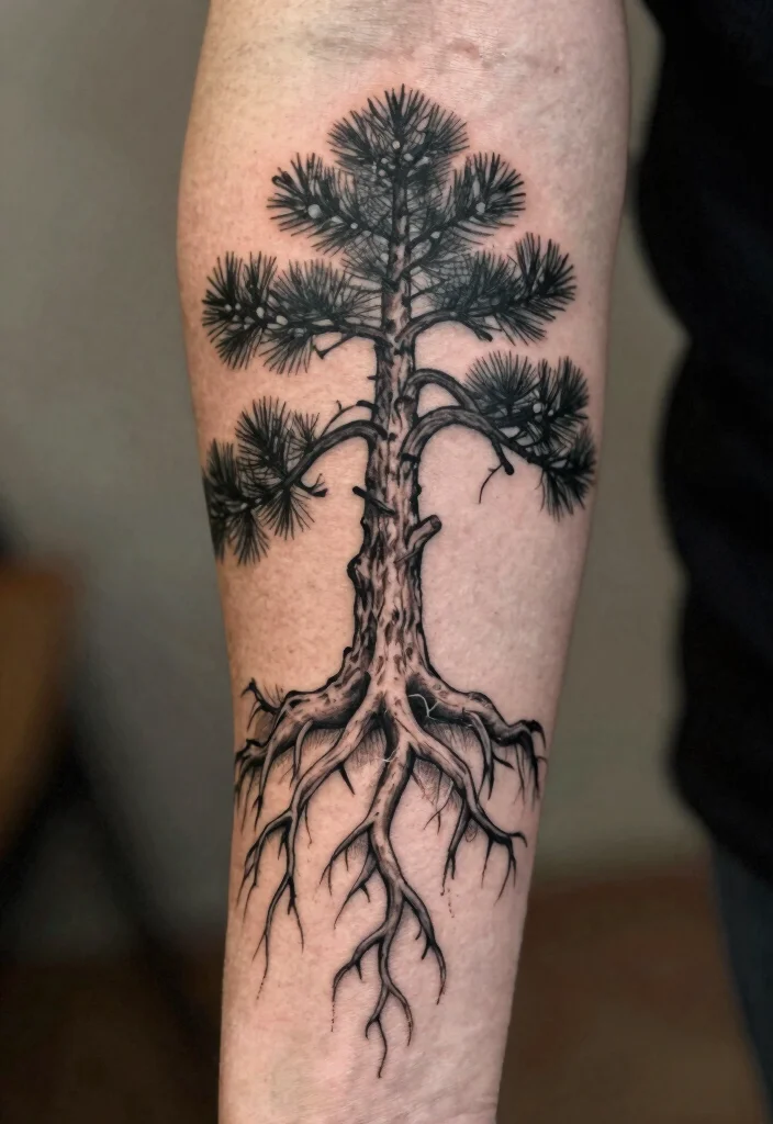 10 Small Pine Tree Tattoo Ideas Minimal And Meaningful 9. Pine Tree with Roots 0