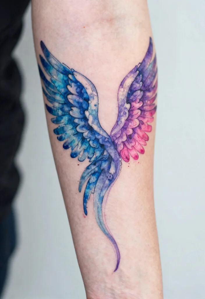 12 Angel Wing Tattoo Ideas on the Arm Elegant and Bold 3. Watercolor Angel Wings 0