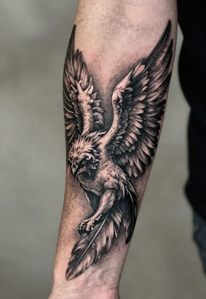 12 Angel Wing Tattoo Ideas on the Arm Elegant and Bold 4. Detailed Black and Gray Wings 0