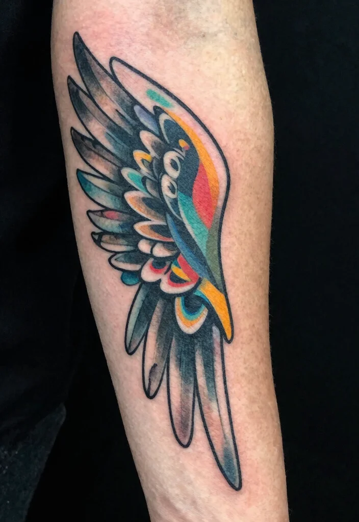 12 Angel Wing Tattoo Ideas on the Arm Elegant and Bold 7. Abstract Angel Wings 0
