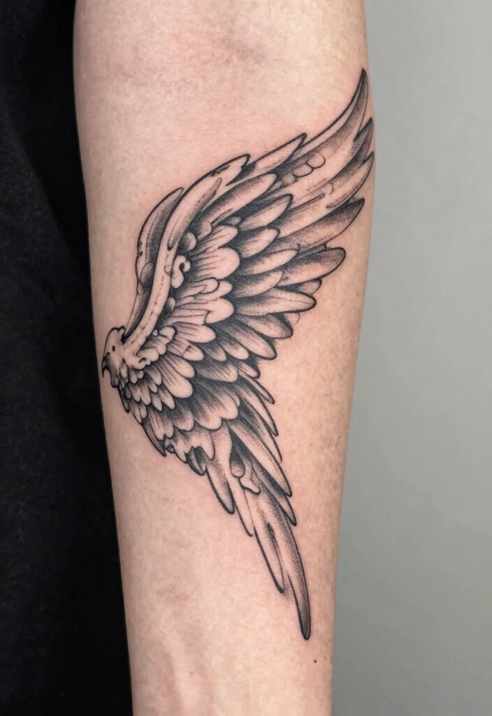 12 Angel Wing Tattoo Ideas on the Arm Elegant and Bold 9. Script and Angel Wings 0