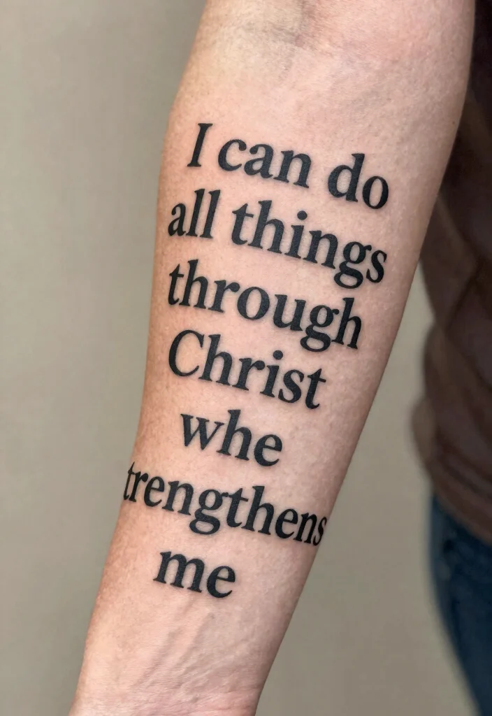 12 Bible Verse Forearm Tattoo Ideas Clean And Inspirational 2. Philippians 413 Strength Through Christ 0
