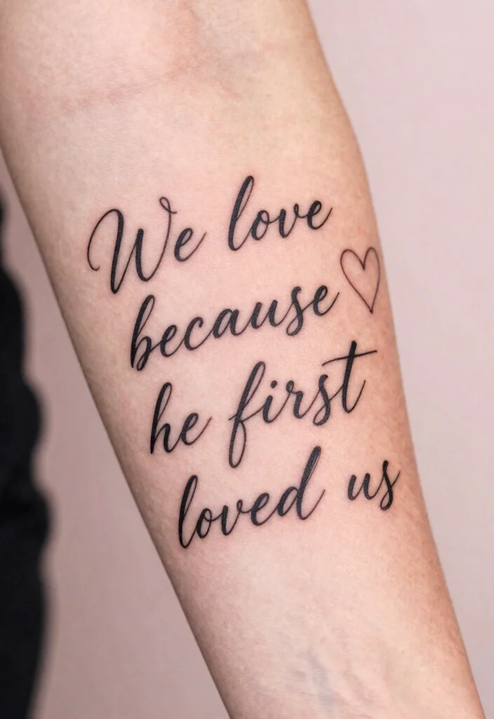 12 Bible Verse Forearm Tattoo Ideas Clean And Inspirational 4. 1 John 419 Love Because He First Loved Us 0