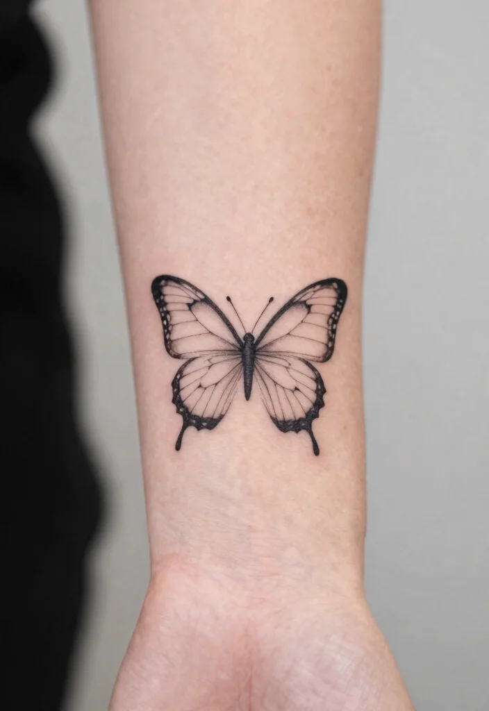 12 Butterfly Tattoo Ideas for Lost Loved Ones With Meaning 12 12 Butterfly Tattoo Ideas for Lost Loved Ones With Meaning 2. Minimalist Butterfly Outline 0