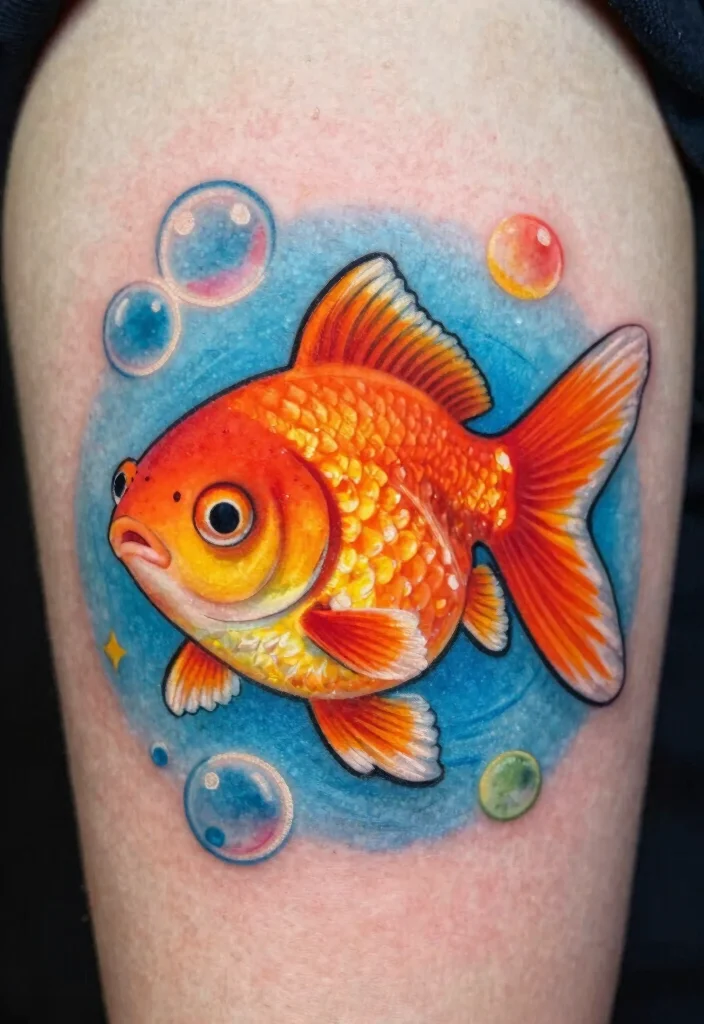 12 Cartoon Style Flash Tattoo Ideas: Fun and Playful 98 12 Cartoon Style Flash Tattoo Ideas Fun and Playful 10. Gorgeous Goldfish 0