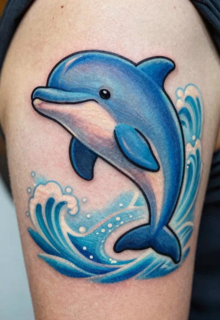 12 Cartoon Style Flash Tattoo Ideas: Fun and Playful 109 12 Cartoon Style Flash Tattoo Ideas Fun and Playful 11. Delightful Dolphin 0