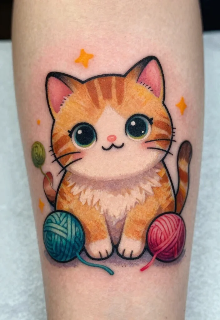 12 Cartoon Style Flash Tattoo Ideas: Fun and Playful 120 12 Cartoon Style Flash Tattoo Ideas Fun and Playful 12. Cuddly Cat 0