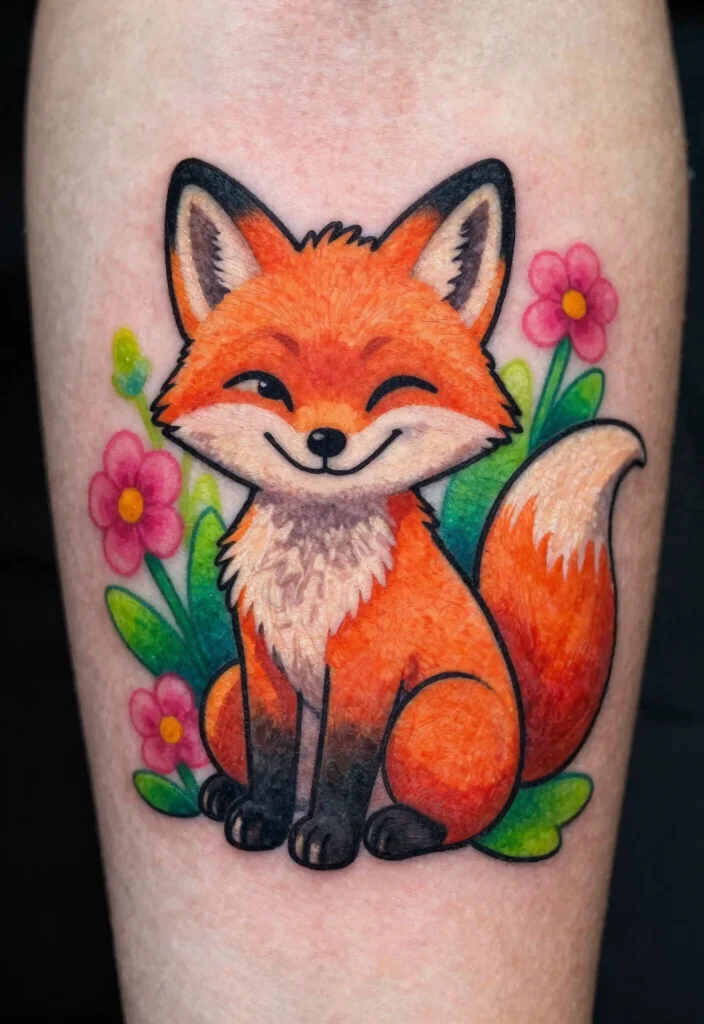 12 Cartoon Style Flash Tattoo Ideas: Fun and Playful 12 12 Cartoon Style Flash Tattoo Ideas Fun and Playful 2. Whimsical Fox 0