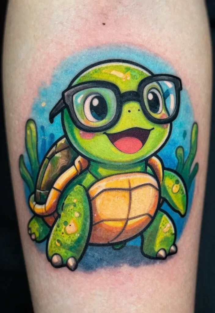 12 Cartoon Style Flash Tattoo Ideas: Fun and Playful 23 12 Cartoon Style Flash Tattoo Ideas Fun and Playful 3. Silly Turtle 0